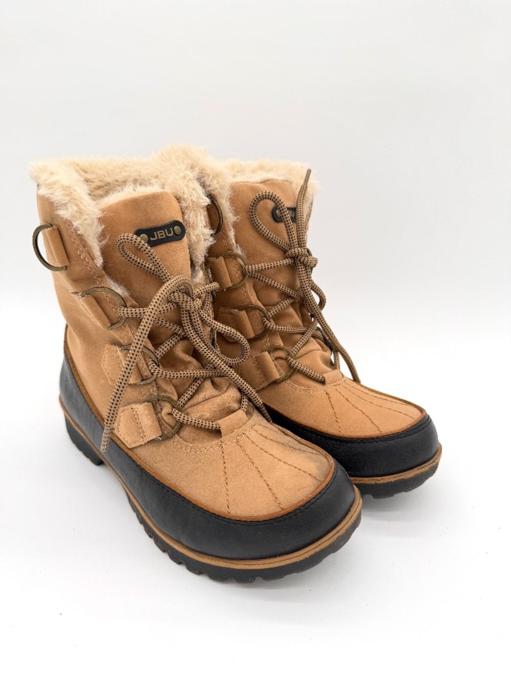 JBU Jambu Maldive Womens Winter Boots Size 8 Tan Faux Fur Trim Lace Up Duck Boot